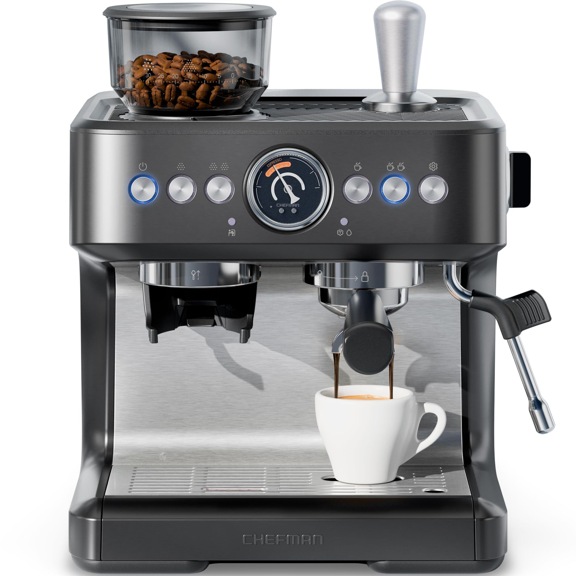Chefman Crema Deluxe Espresso Machine with Double Boiler, Use Milk Frother .