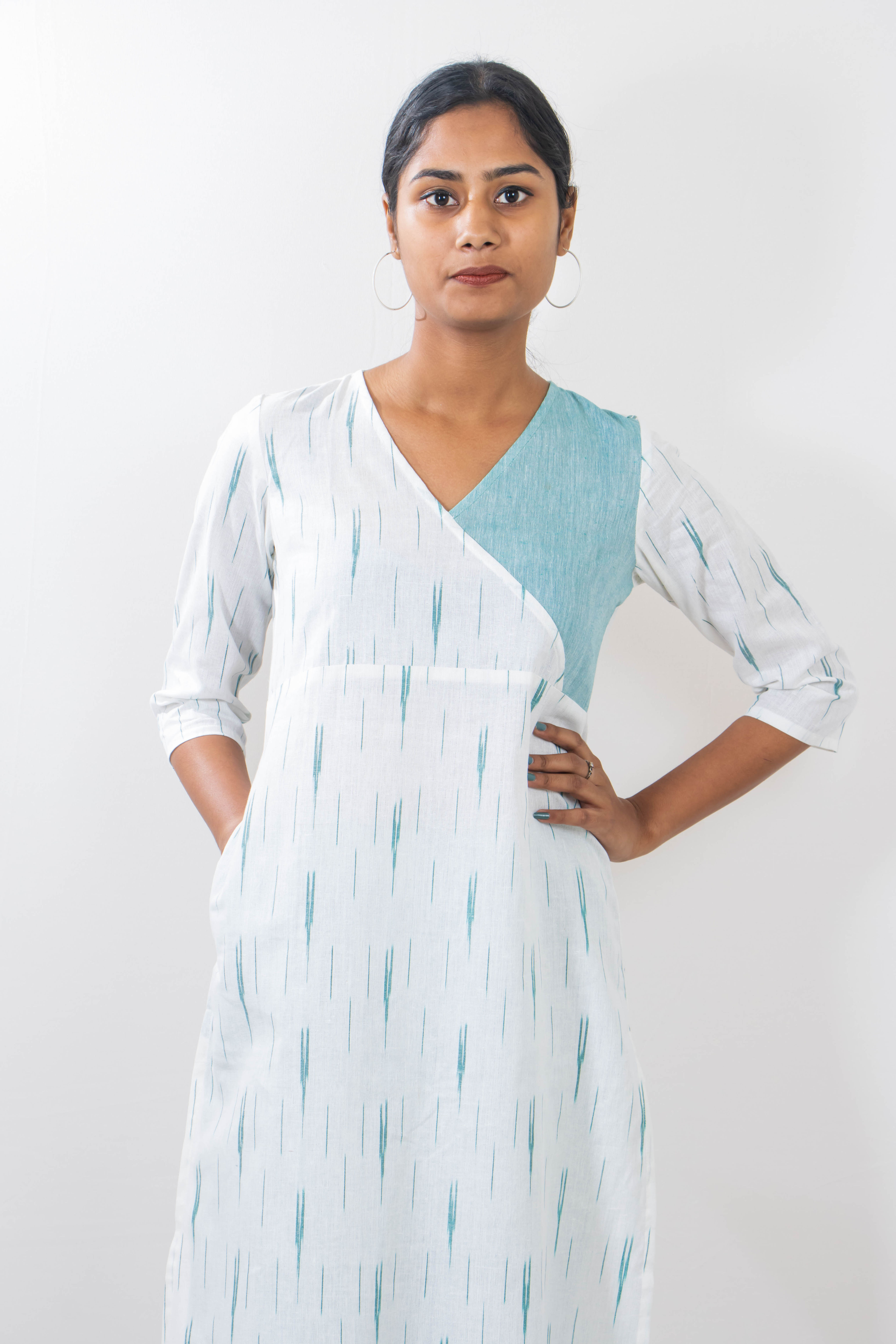 White Delight Ikat Kurta Set front