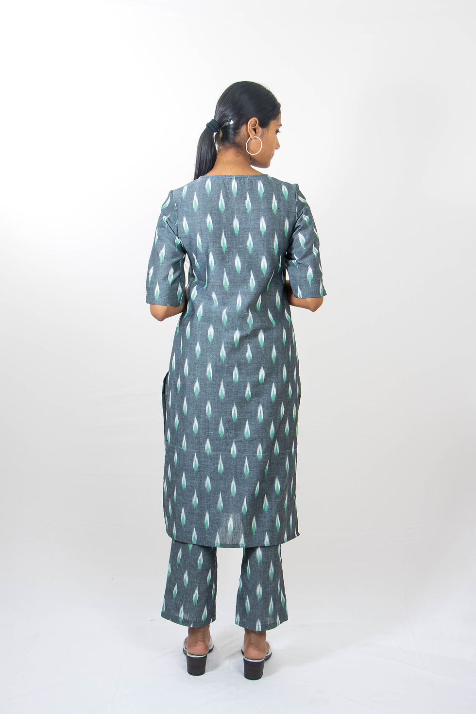 Thumbnail: Grey Glamour Ikat Kurta Set back