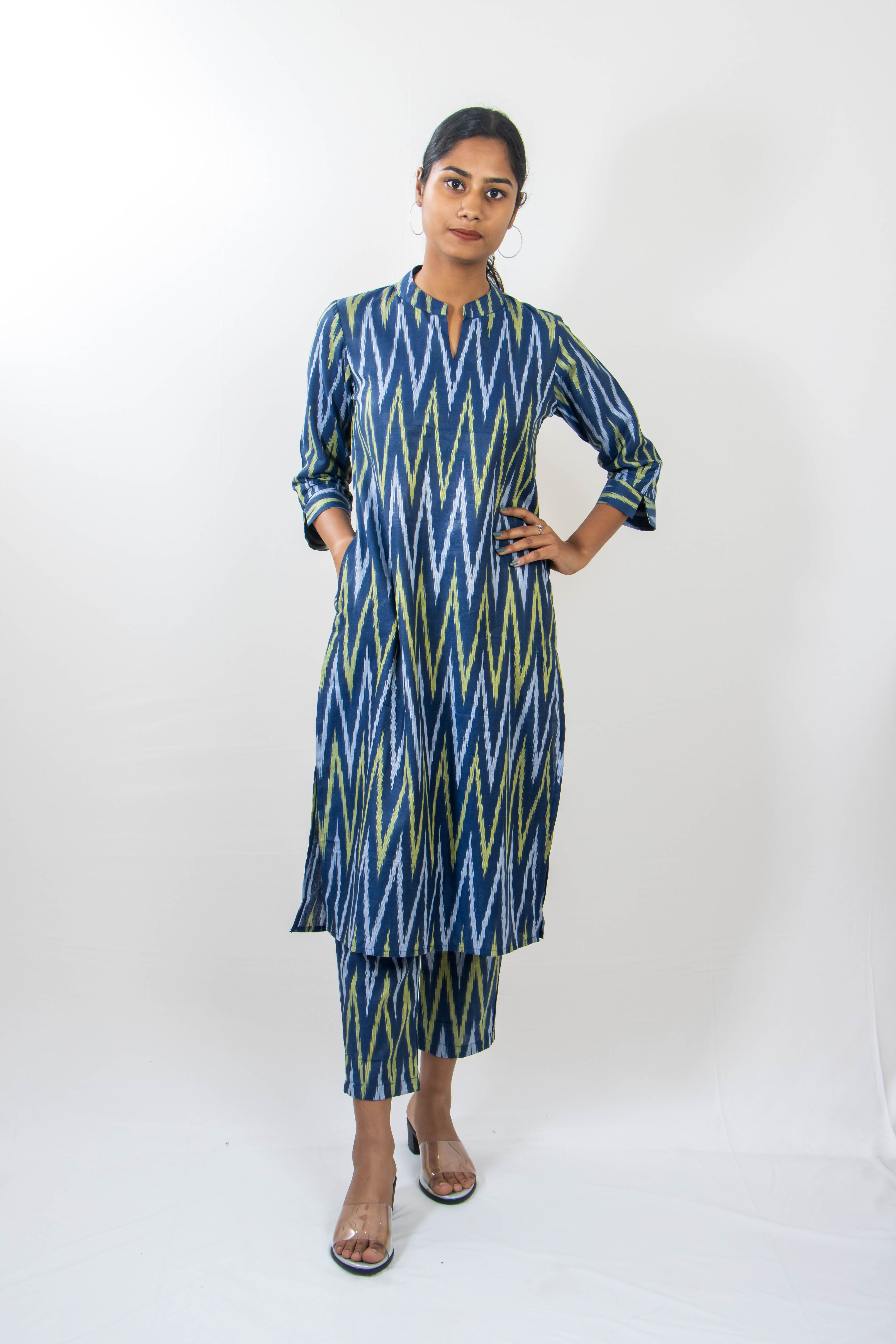 Navy Nostalgia Ikat Kurta Set front