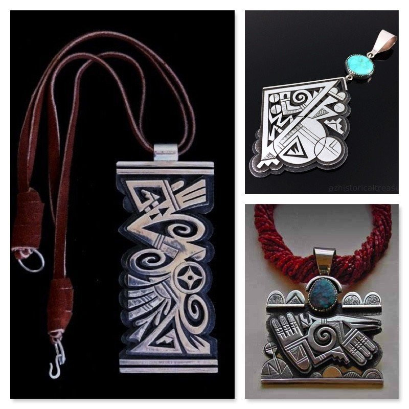 Examples of jewelry by Michael Kabotie