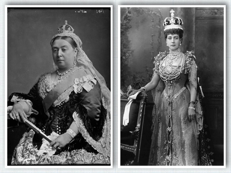 Queens wearing the Koh-i-Noor in their crowns – Queen Elizabeth II (left) and Queen Alexandra (right)