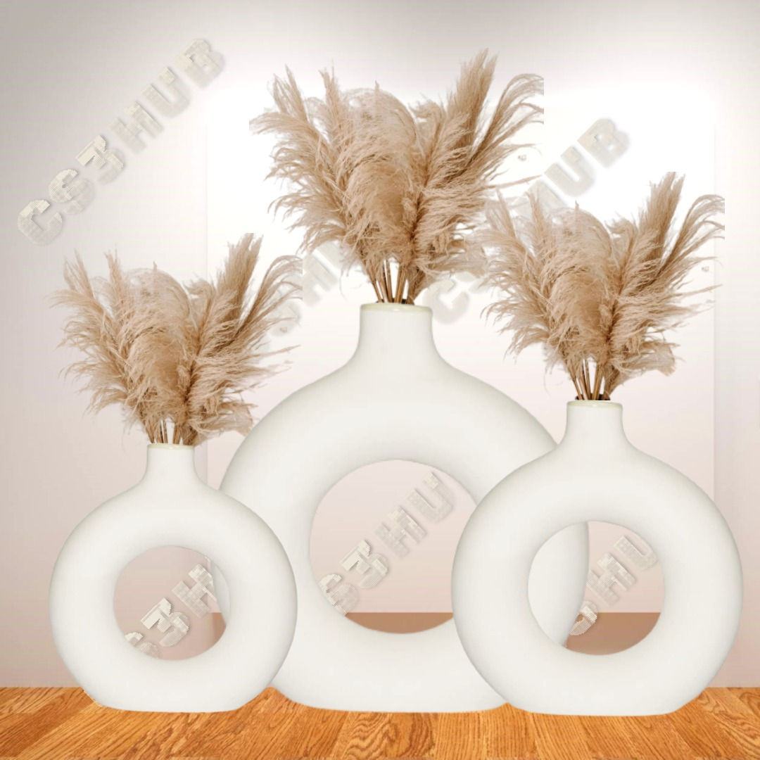 Home Decor Donut Vase | Pampas Grass Vase | Ceramic Vase | Round Shaped Pot