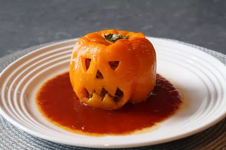 jack-o-lantern stuffed peppers