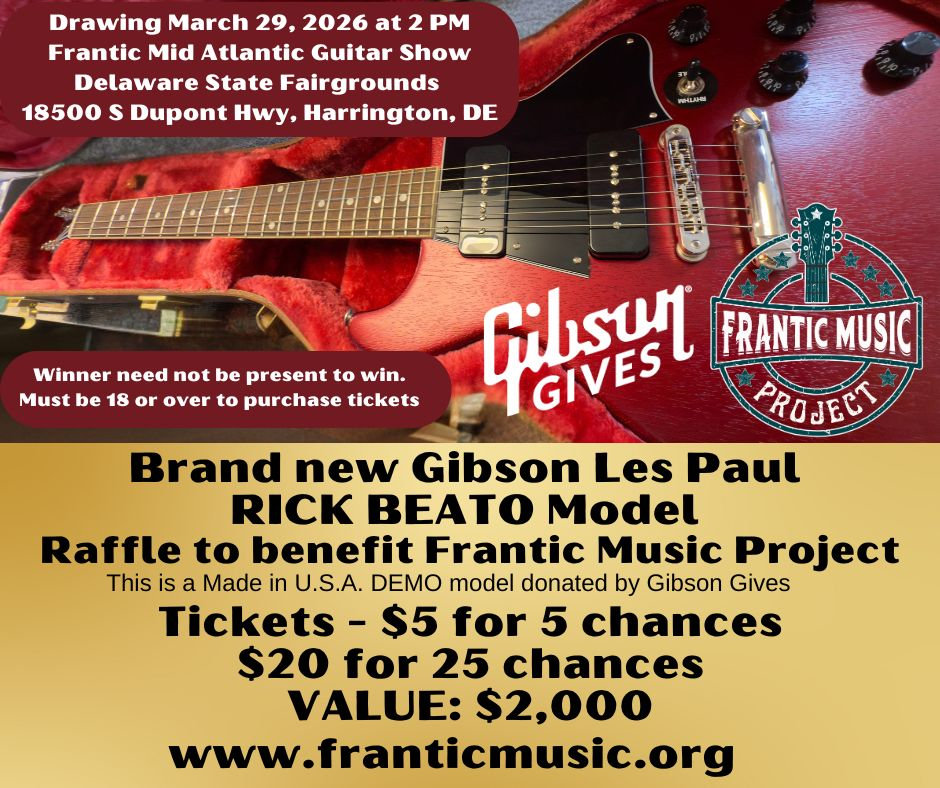 Music Raffle Gibson Les Paul Double Cutaway Guitar Raffle to Benefit Frantic Music ...