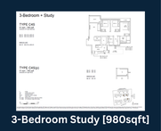 Amberwood at Holland 3 Bedroom Study Floor Plan 980 sqft