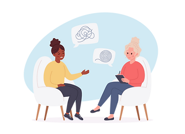 Illustration die eine Psychologische Therapiesitzung zeigt.