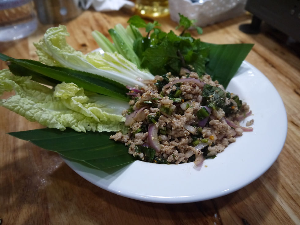 Laab Moo. Spicy pork salad with herbs