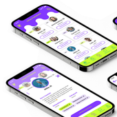Mockup älypuhelimista, joissa näkyy Frendie-kaverisovelluksen eri osioita