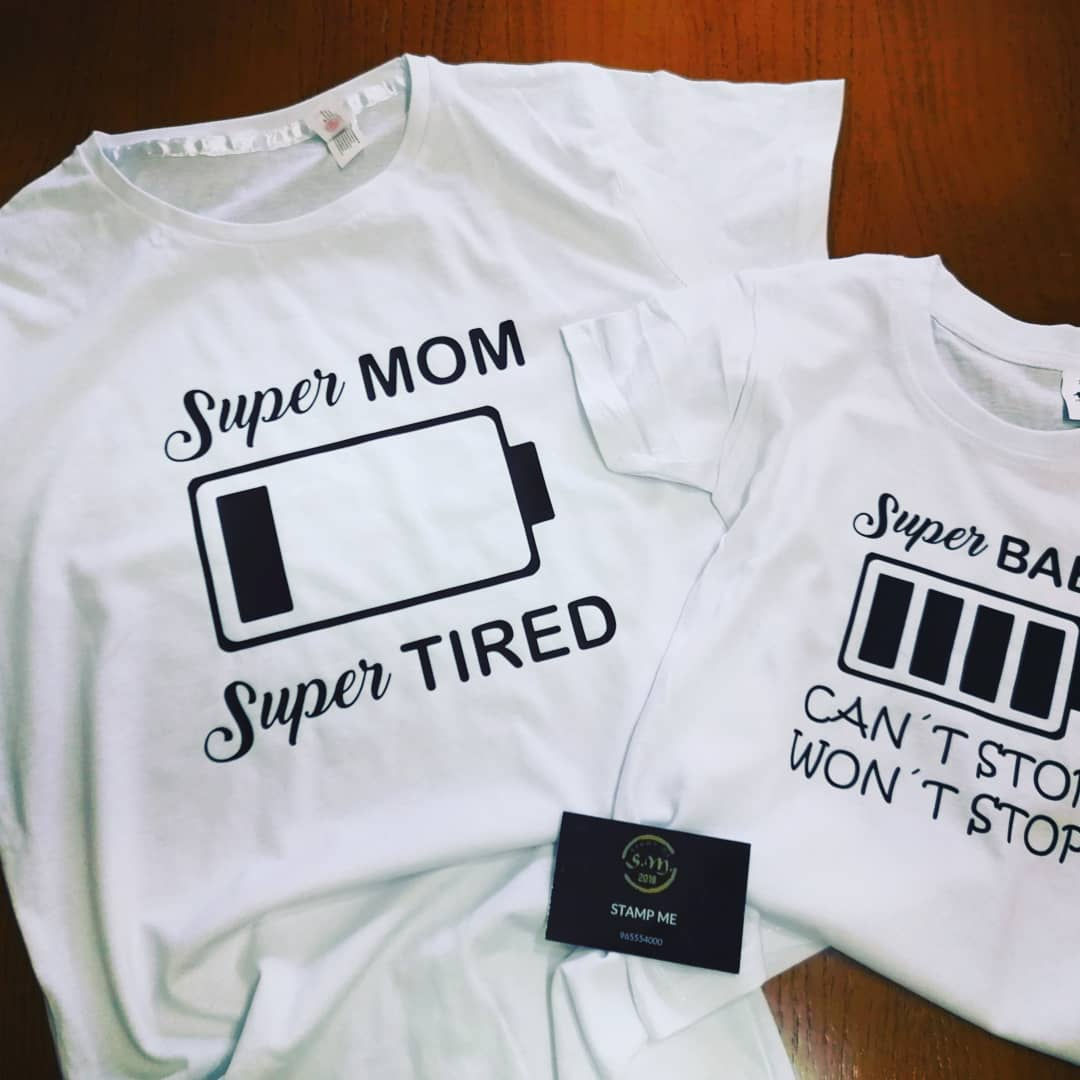 Conjunto 2 T-shirt Mãe e filho/a bateria fraca