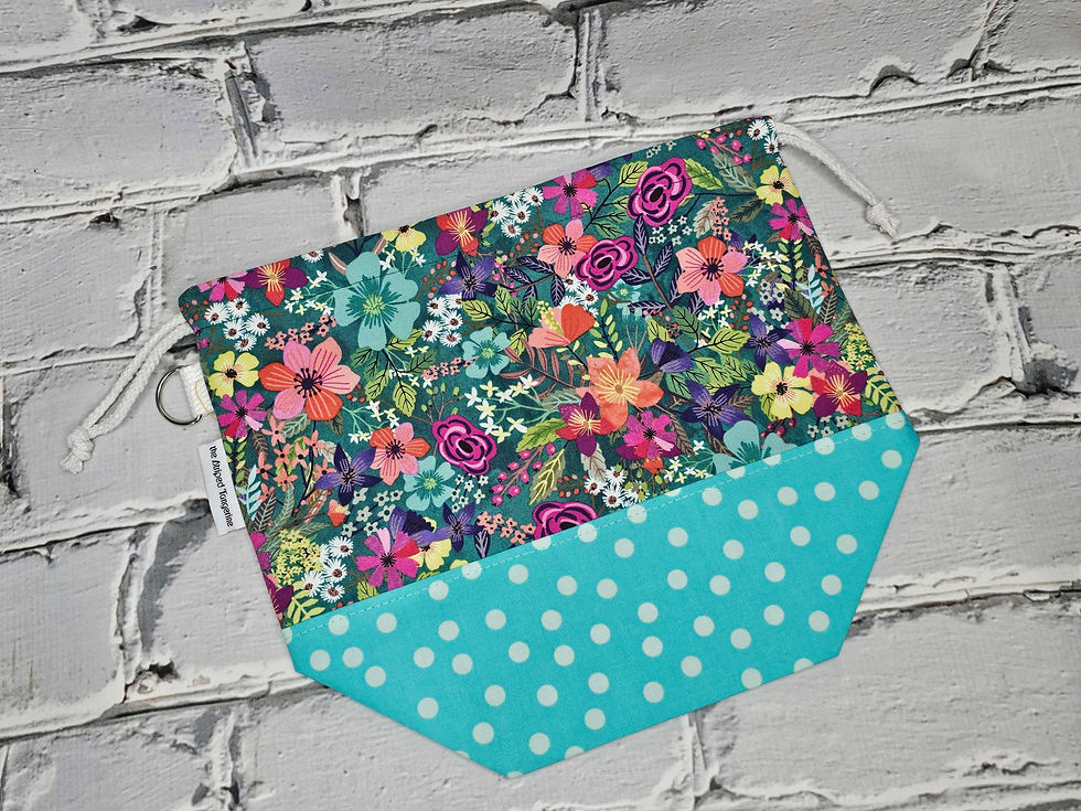 Thumbnail: Medium Drawstring Project Bag - Teal Floral