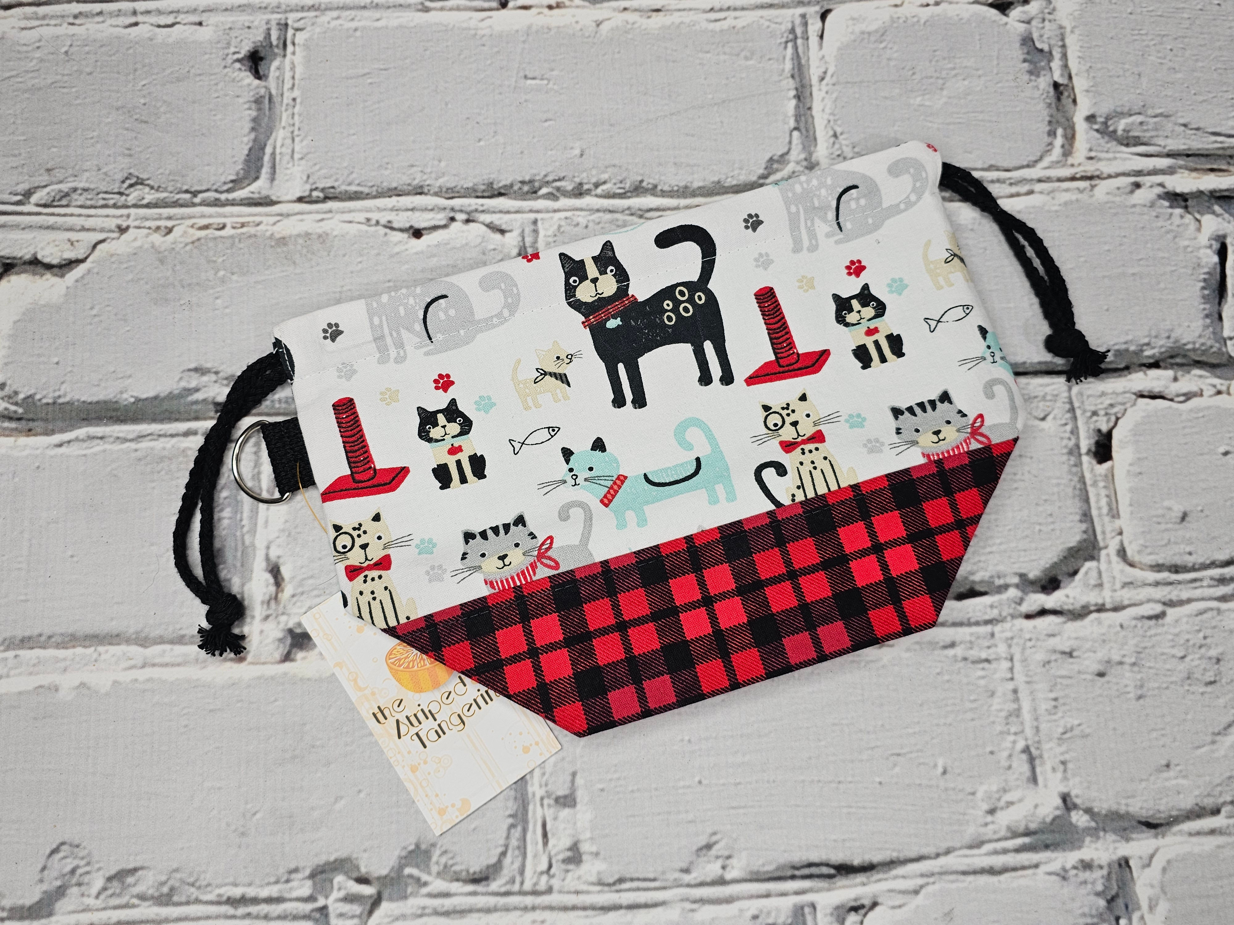 Small Drawstring Project Bag - Dapper Cats