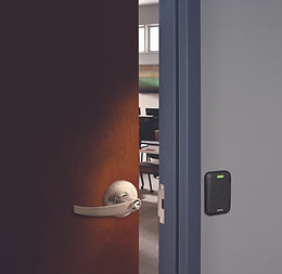commercial lever lockset with card reader at Mays Landing office.