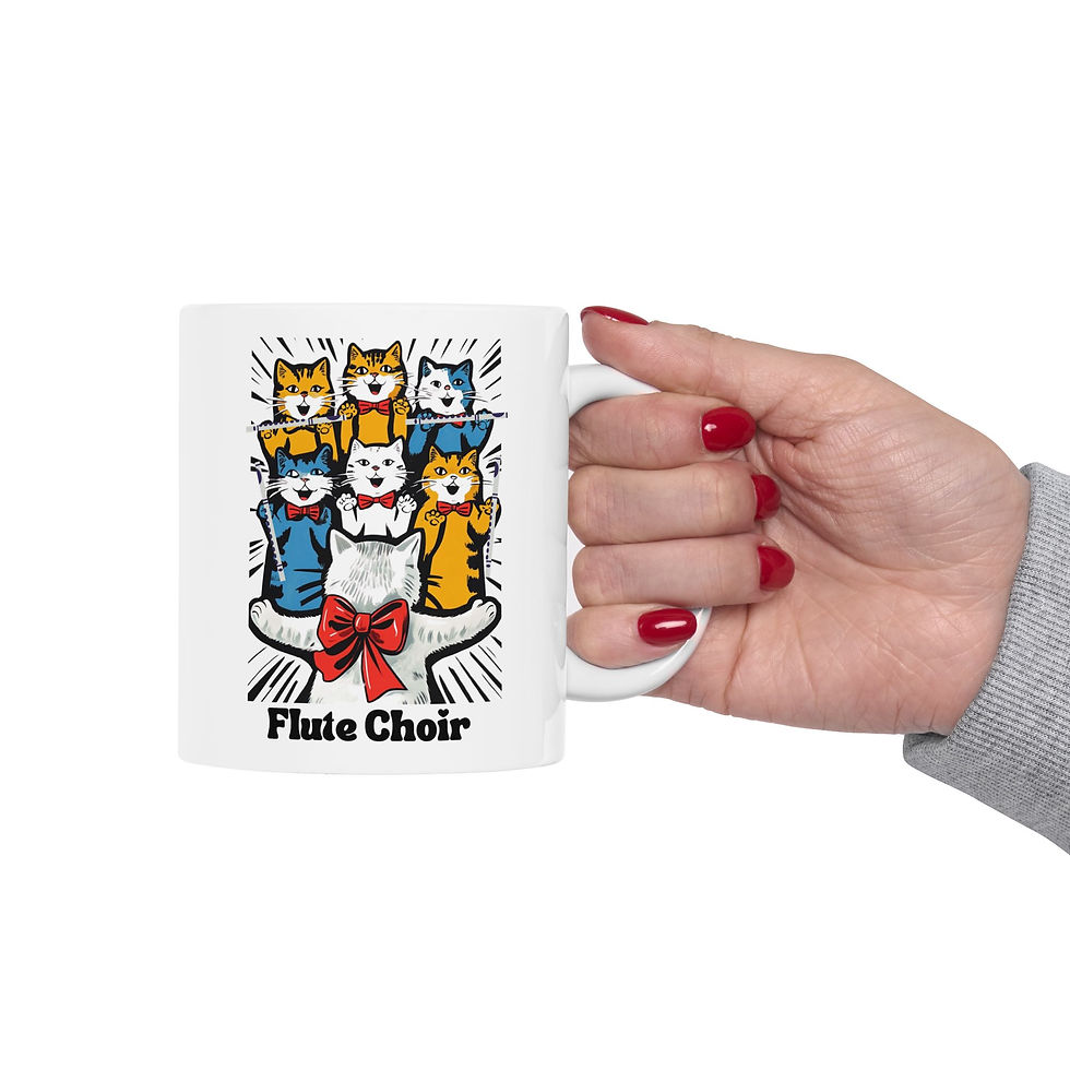 Thumbnail: Flute Choir Ceramic Mug, Cute Coffee Cup for Musicians, Fun Cat Lover Gift
