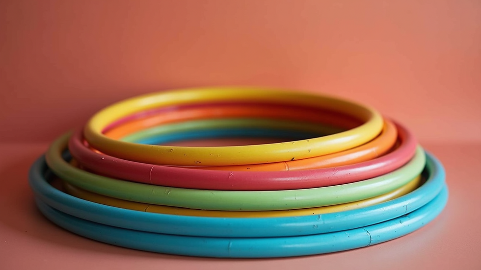 Colorful hula hoops stacked in an artistic arrangement