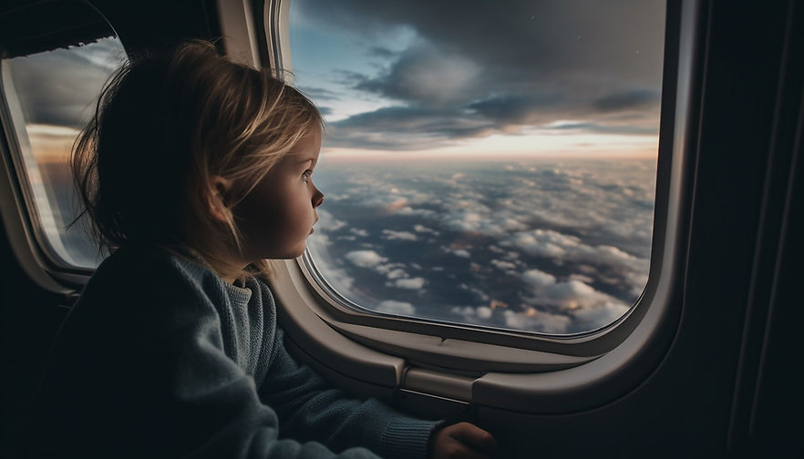 Bebé a olhar pela janela de avião