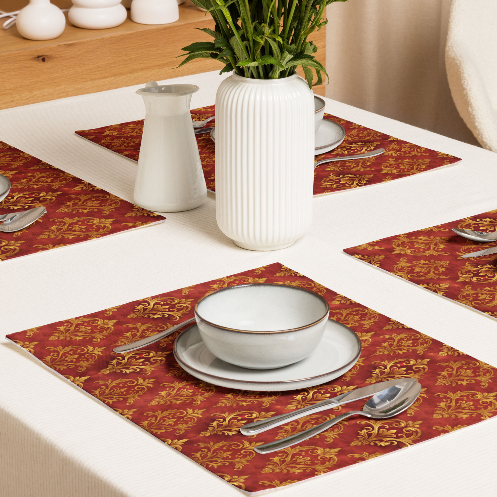 Red Pattern Placemat Set