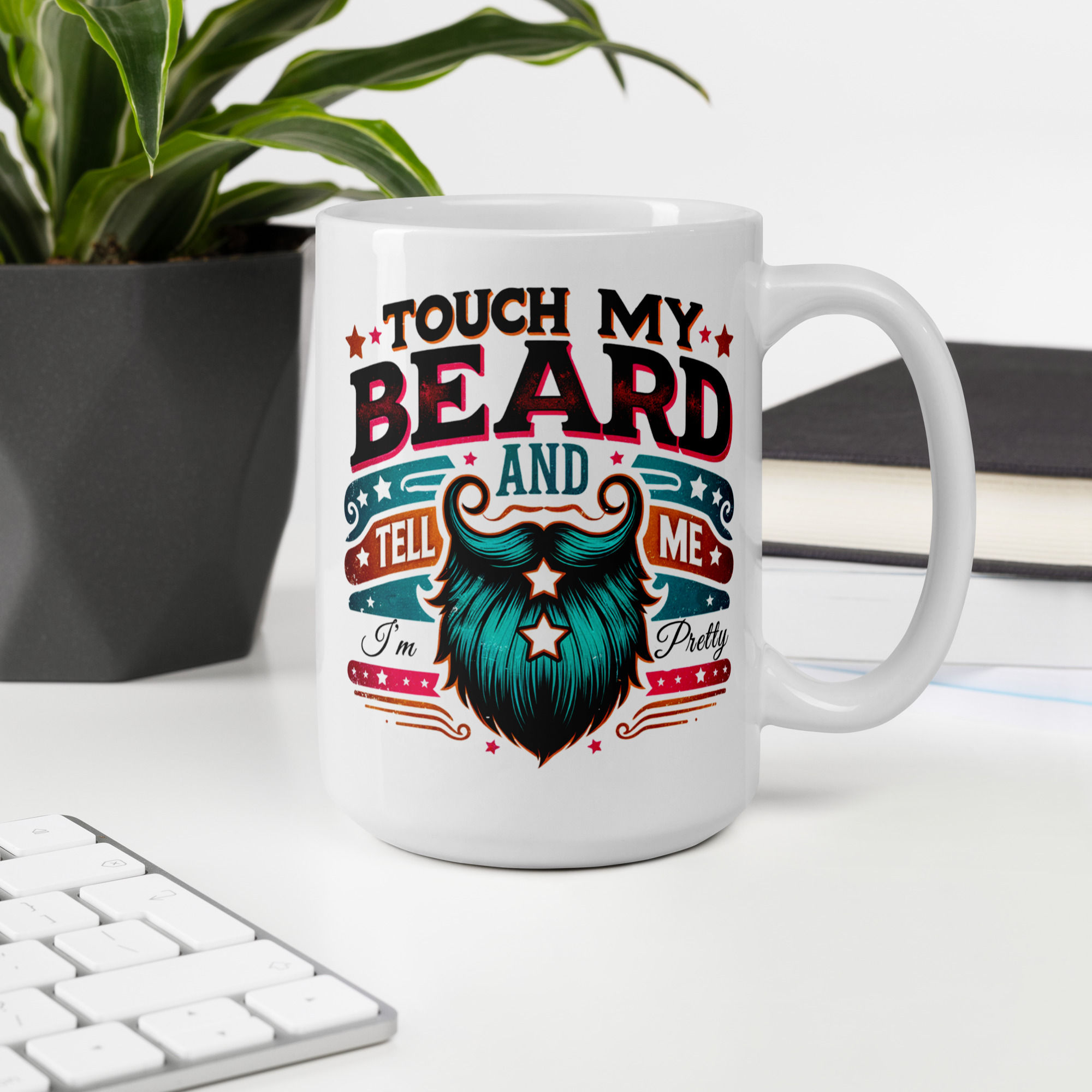 Touch my beard White glossy mug