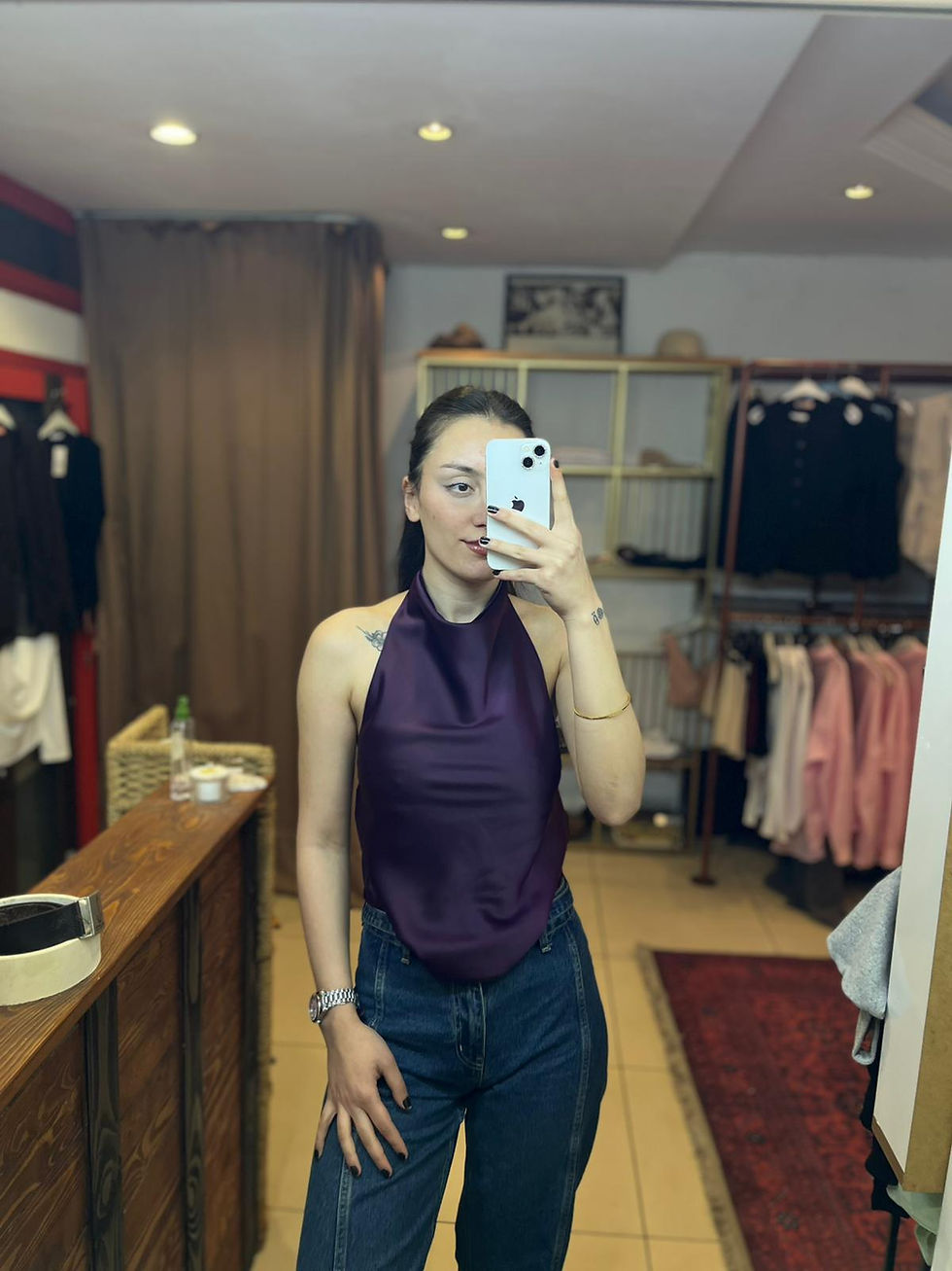 Küçük resim: Bordo Degaje Saten Bluz