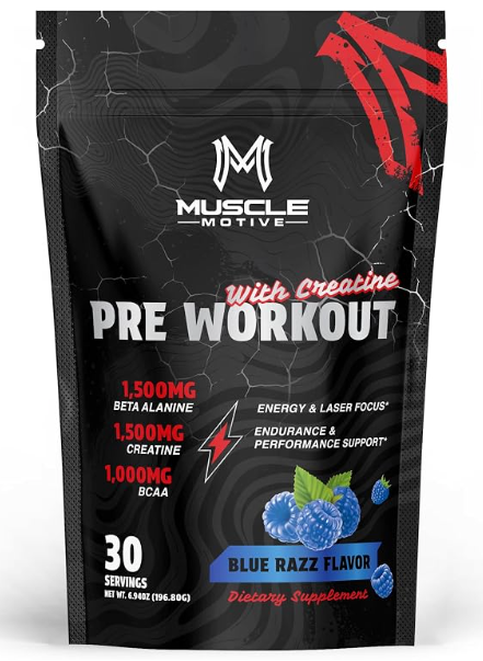 Muscle Motive Pre Workout Powder with Beta Alanine Creatine Monohydrate BCAA L C