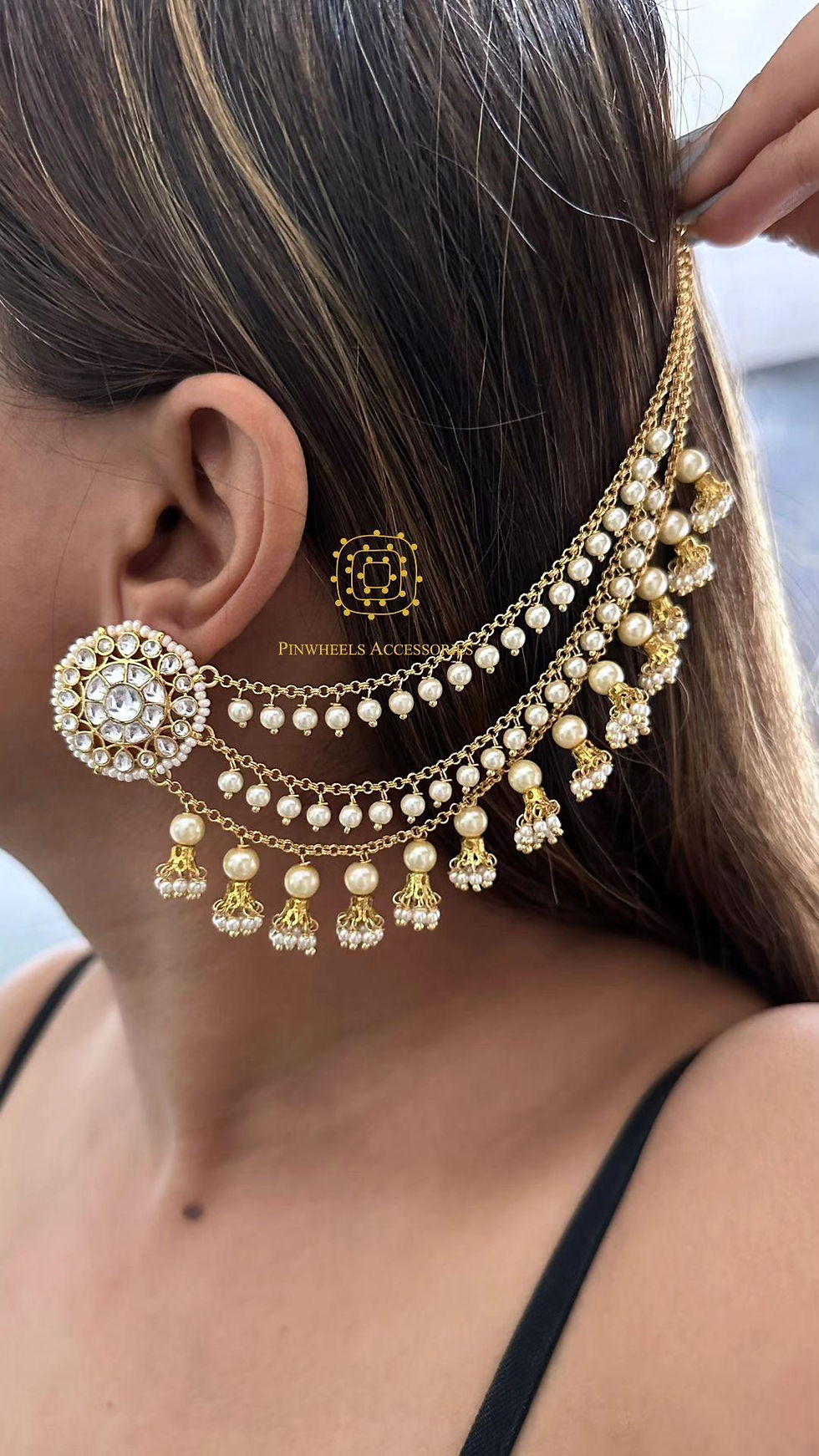 Thumbnail: KUNDAN EARRINGS WITH ATTACHMENT 