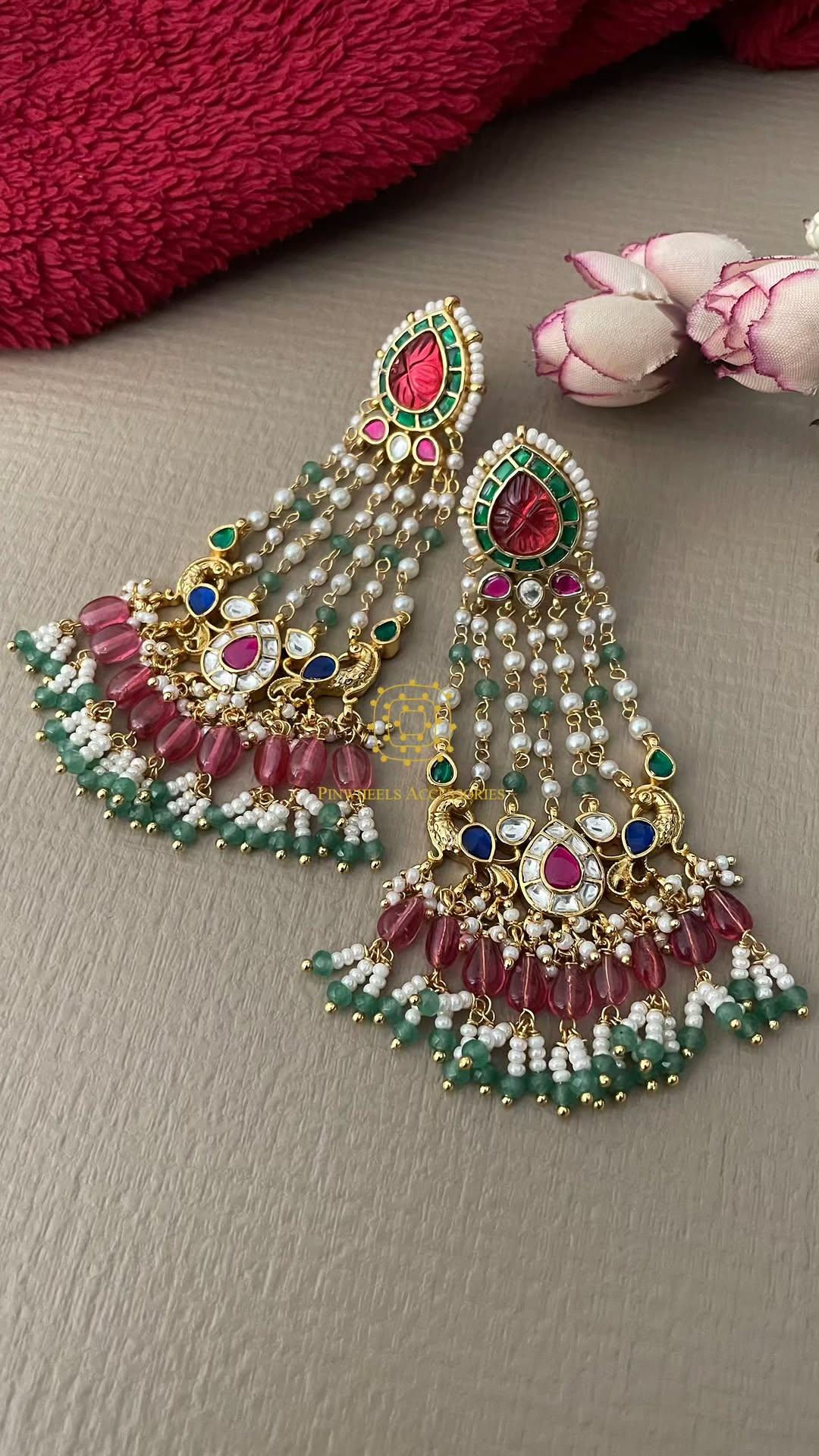 LONG PEACOCK BEADED CHANDBALI BY PINWHEELS ACCESSORIES