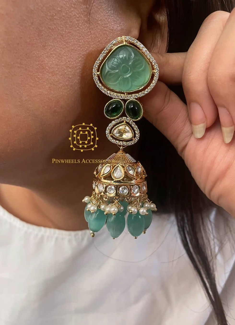 Thumbnail: HANDCRAFTED COLOURED STONE JHUMKA