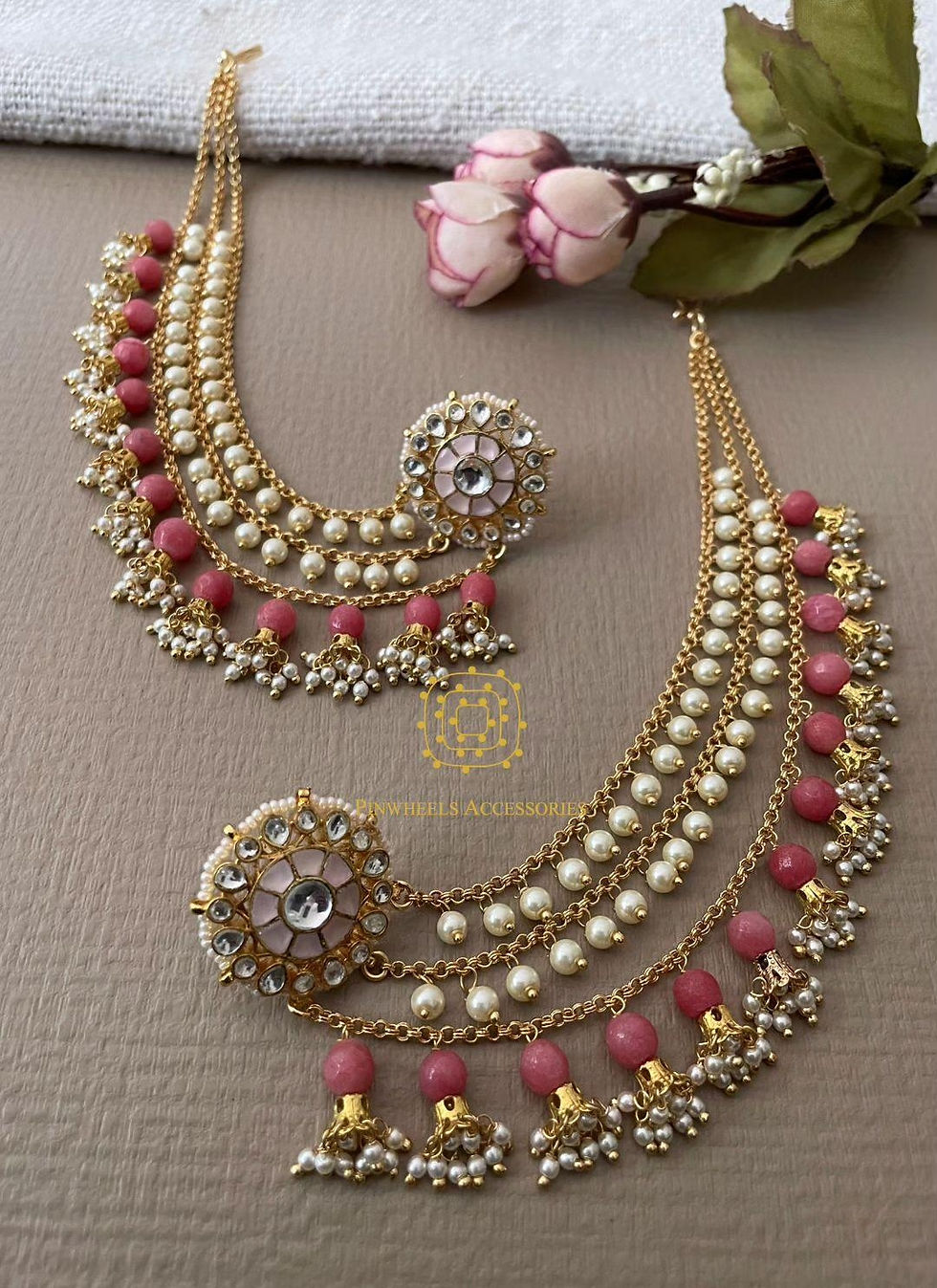 Thumbnail: KUNDAN EARRINGS WITH ATTACHMENT 