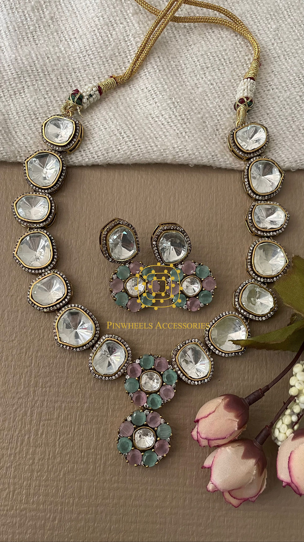 Thumbnail: POLKI & COLOURED STONE NECKLACE