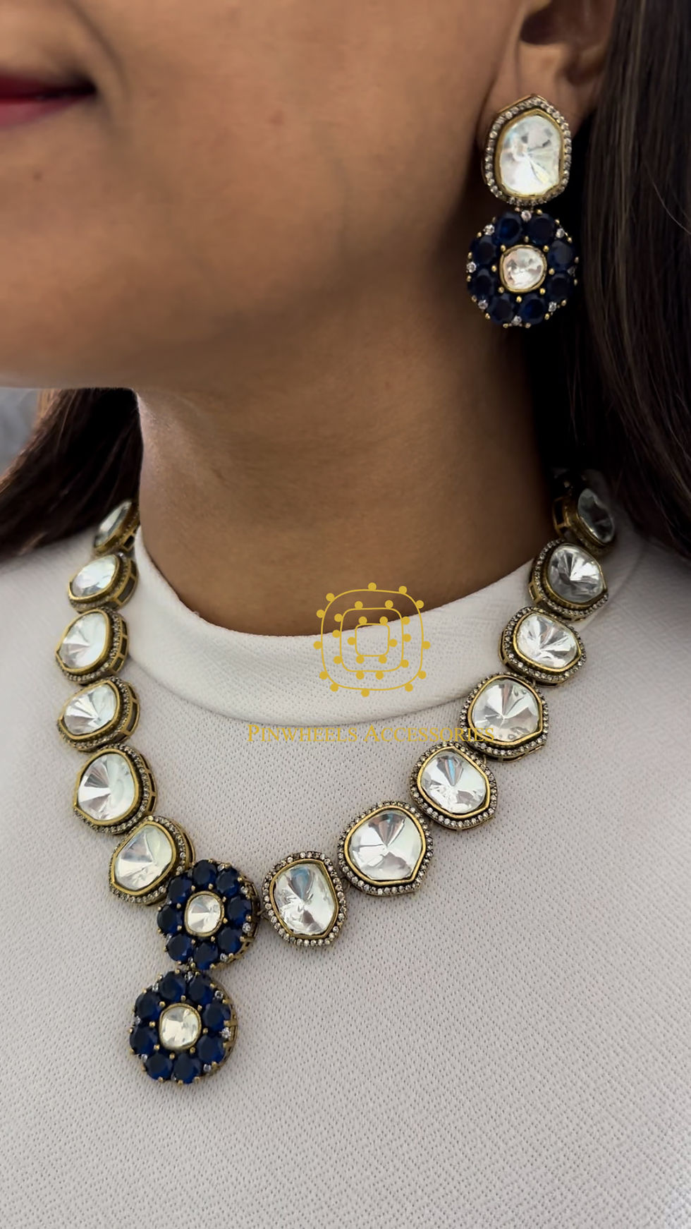 Thumbnail: POLKI & COLOURED STONE NECKLACE