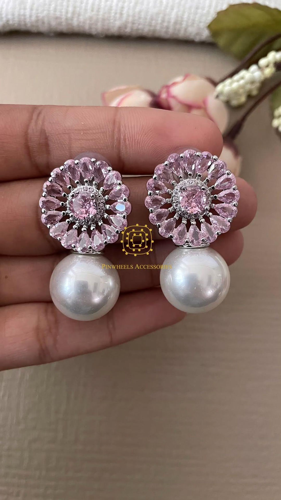Thumbnail: COLOURED STONE PEARL STUDS