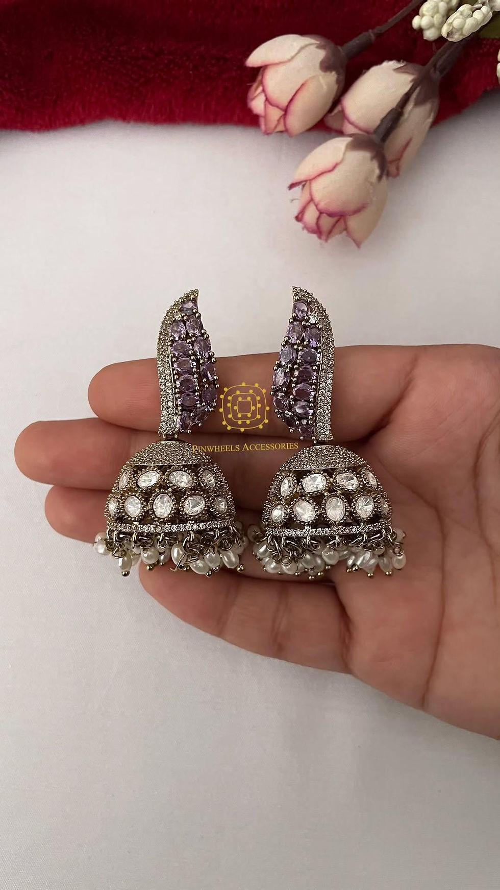 Thumbnail: DIAMONDY COLOURED STONE JHUMKA 