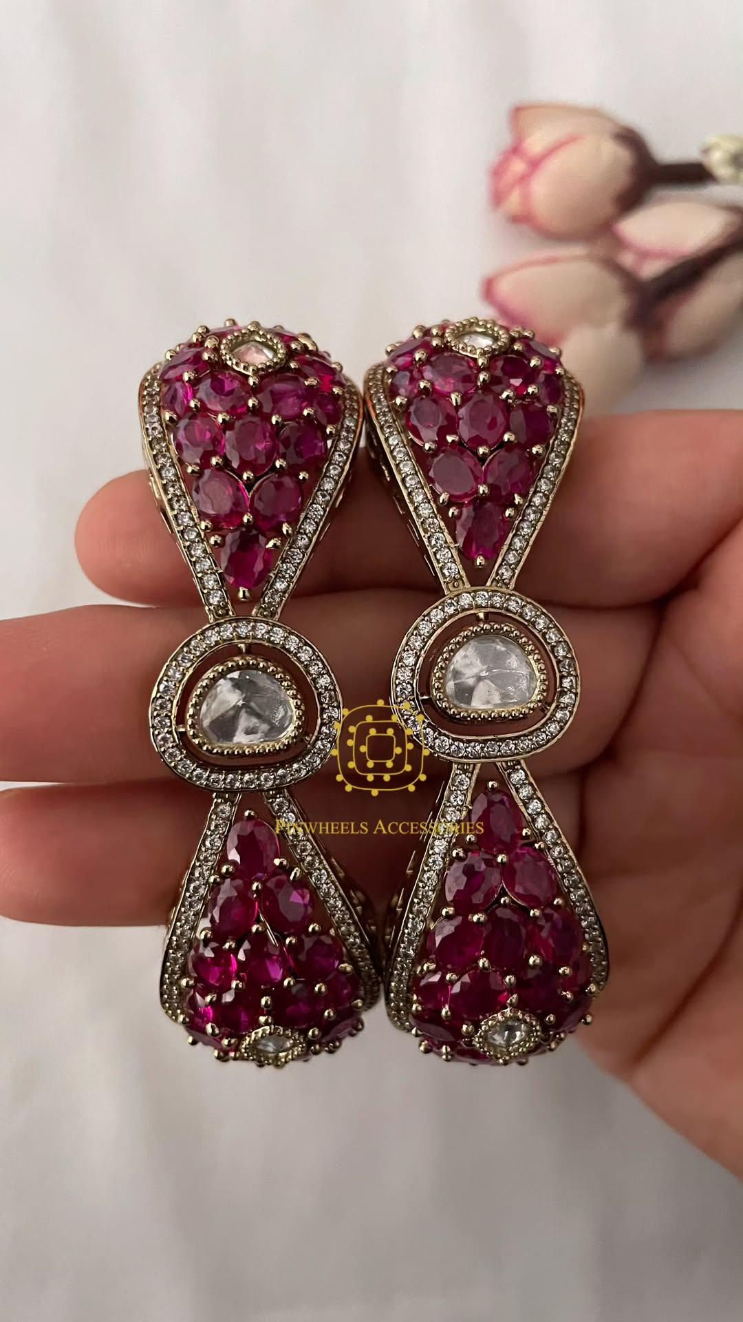 COLOURED STONE POLKI KADA PAIR