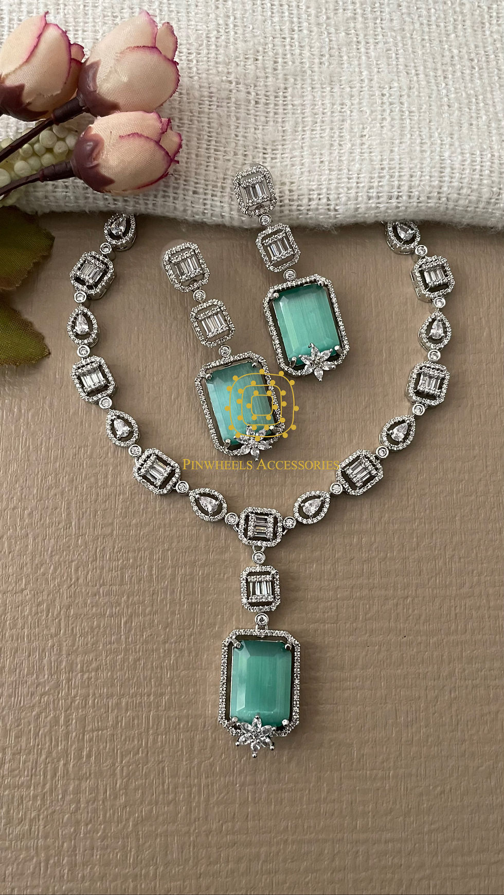 Thumbnail: CUBIC ZIRCON & DOUBLET STONE NECKLACE