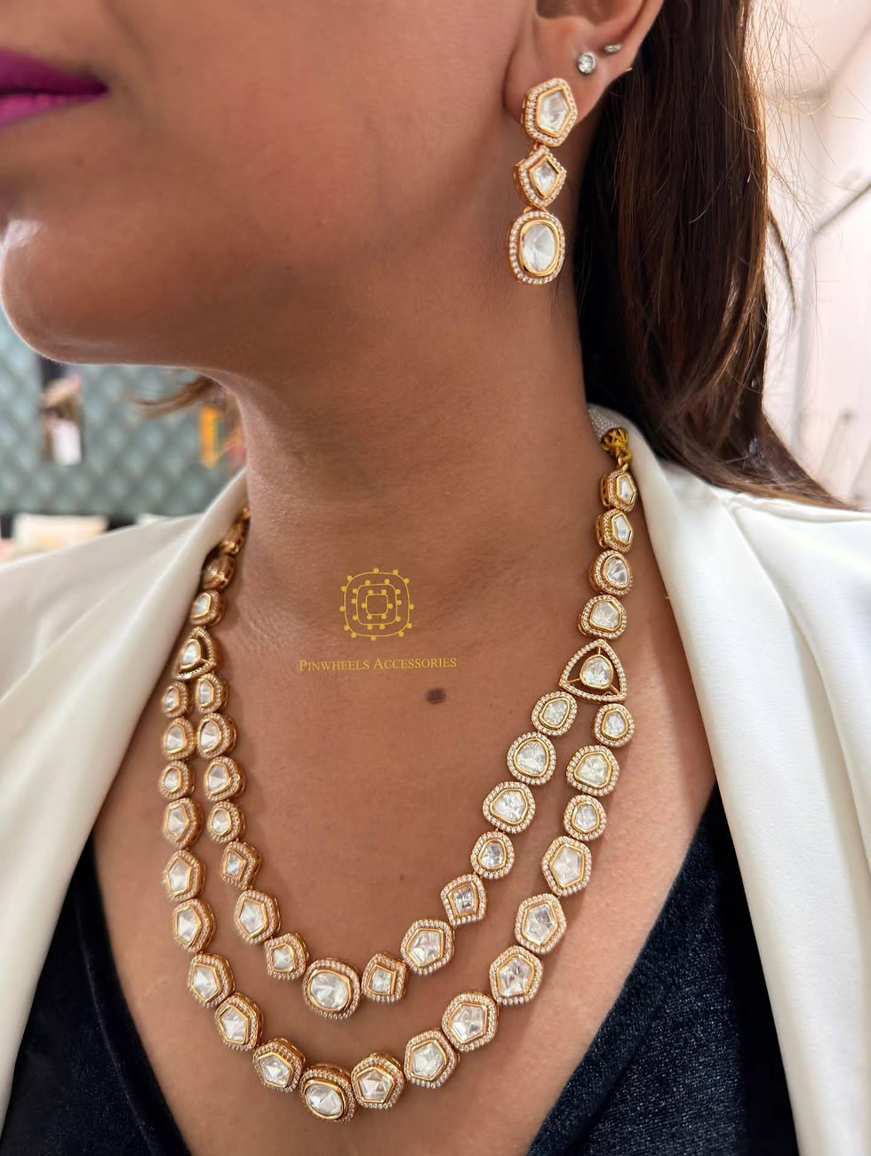Thumbnail: DOUBLE LAYER POLKI DIAMONDY NECKLACE