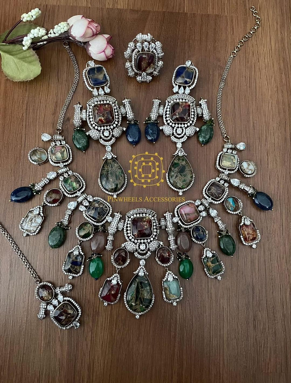 Thumbnail: VICTORIAN POLISH MOSAIC STONE BRIDAL NECKLACE 