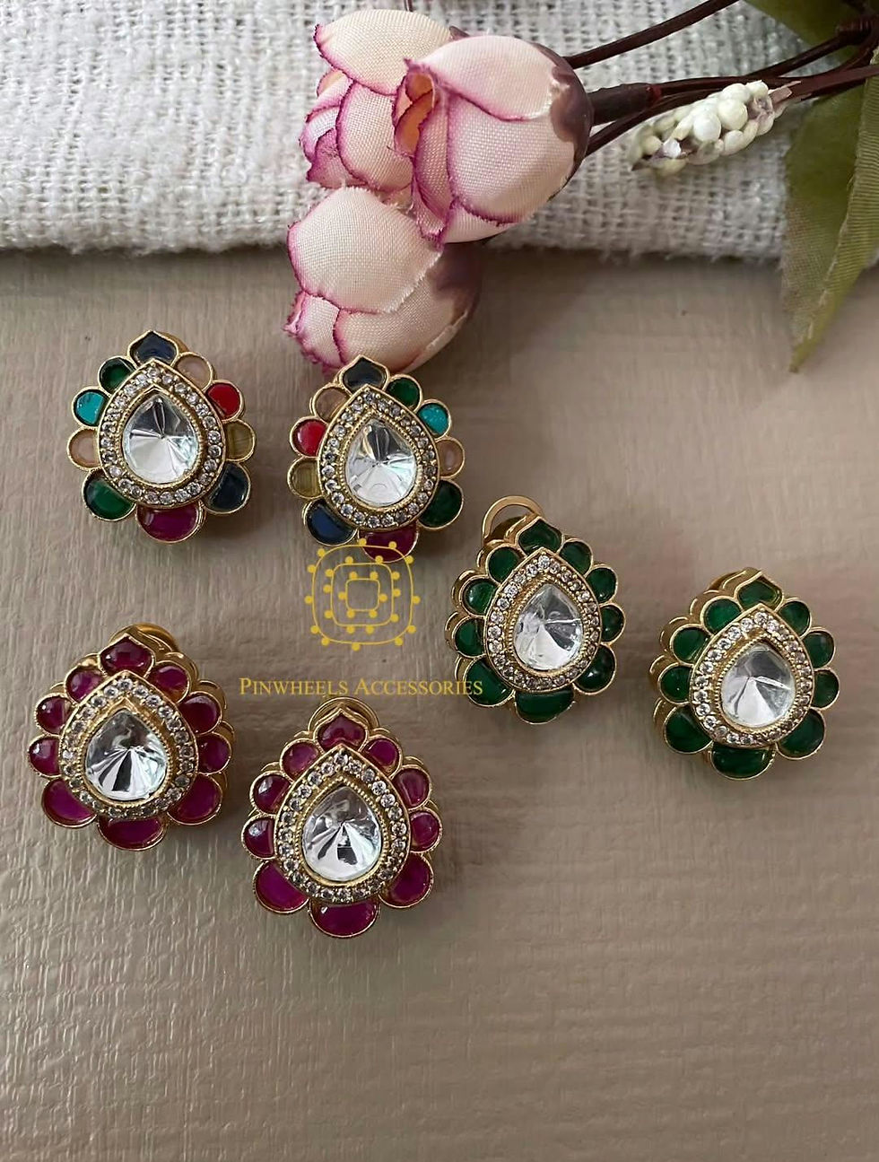 Thumbnail: POLKI COLOURED STONE STUDS 