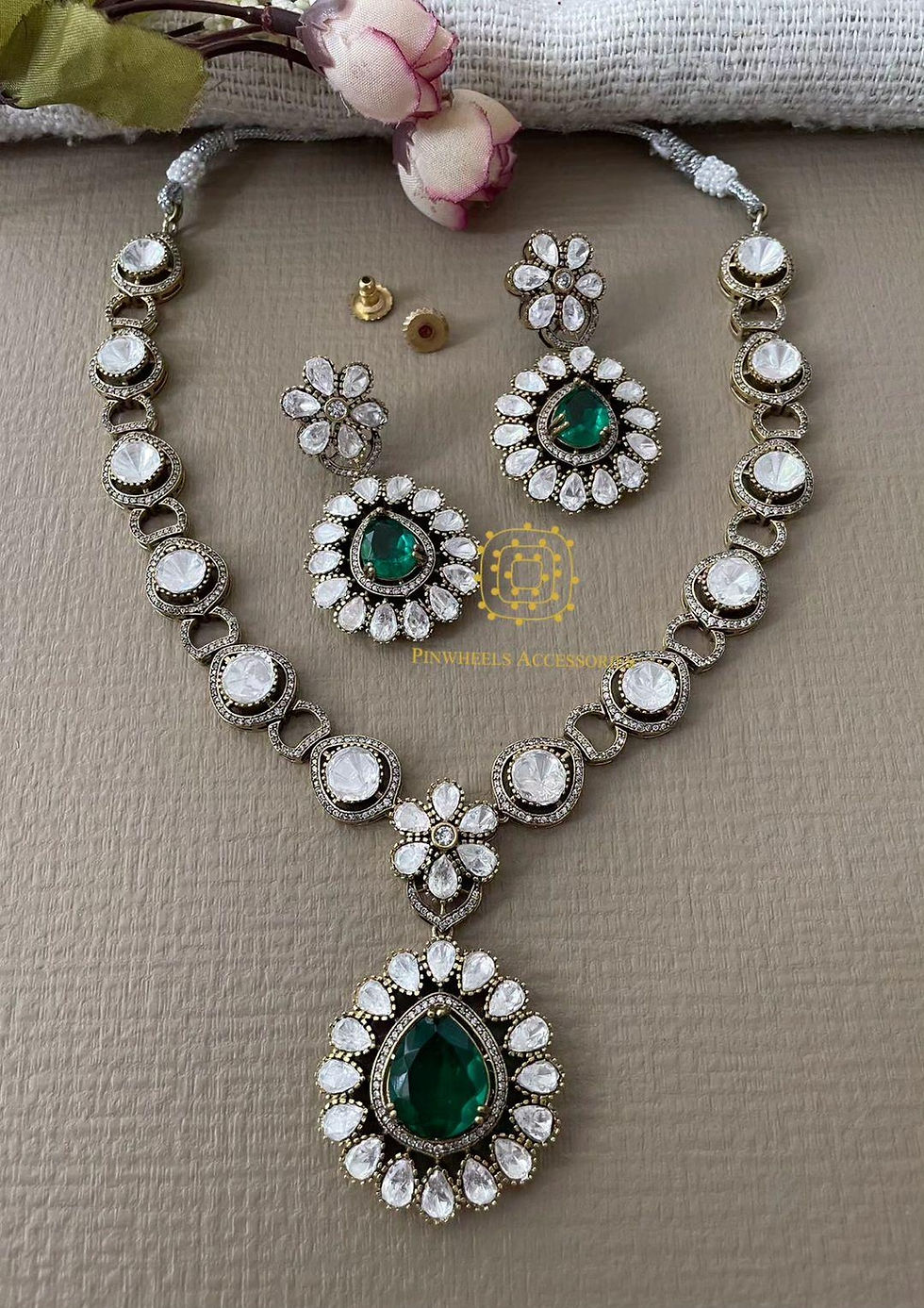 Thumbnail: DOUBLET STONE VICTORIAN MOISSANITE NECKLACE 