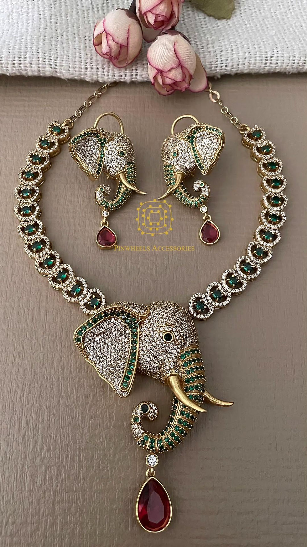 Thumbnail: GORGEOUS ELEPHANT DIAMONDY COLOURED NECKLACE 