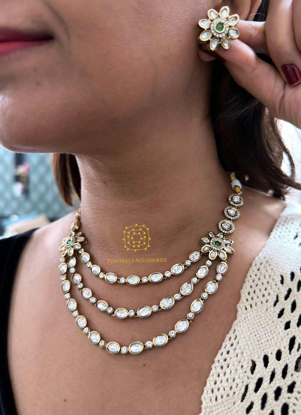 Thumbnail: 3 LAYERED POLKI NECKLACE 
