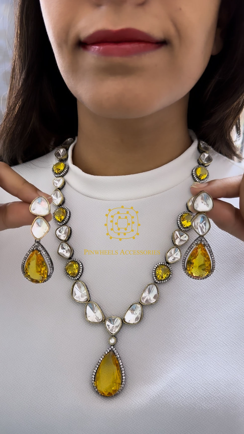Thumbnail: DOUBLET STONE POLKI NECKLACE