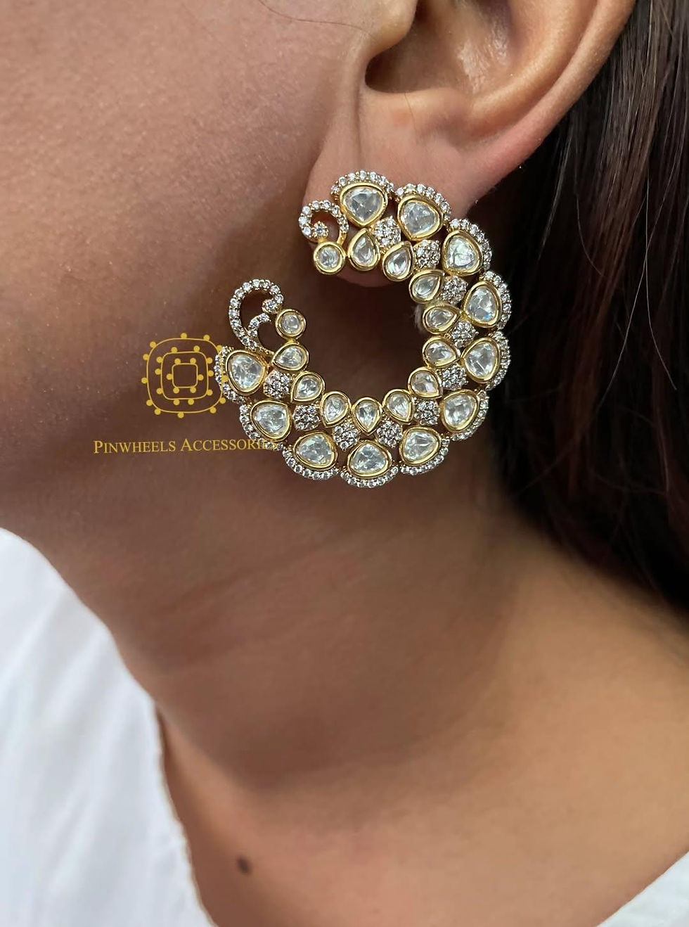 Thumbnail: MOISSANITE HALF CHAND EARRING 