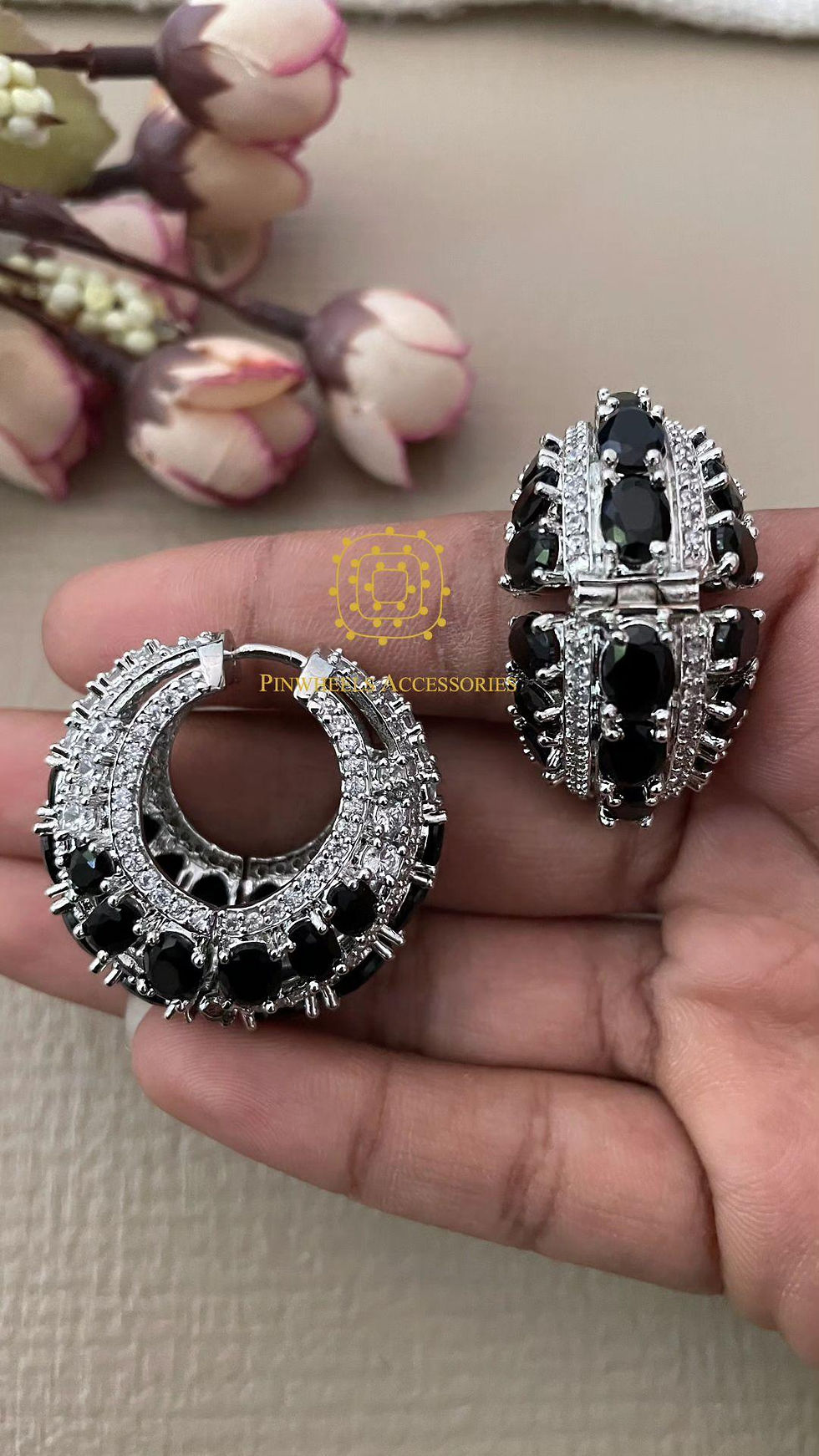 Thumbnail: SILVER POLISH COLOURED STONE HOOPS 