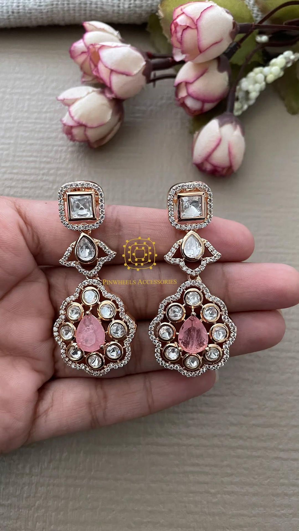 Thumbnail: POLKI COLOURED STONE EARRINGS 
