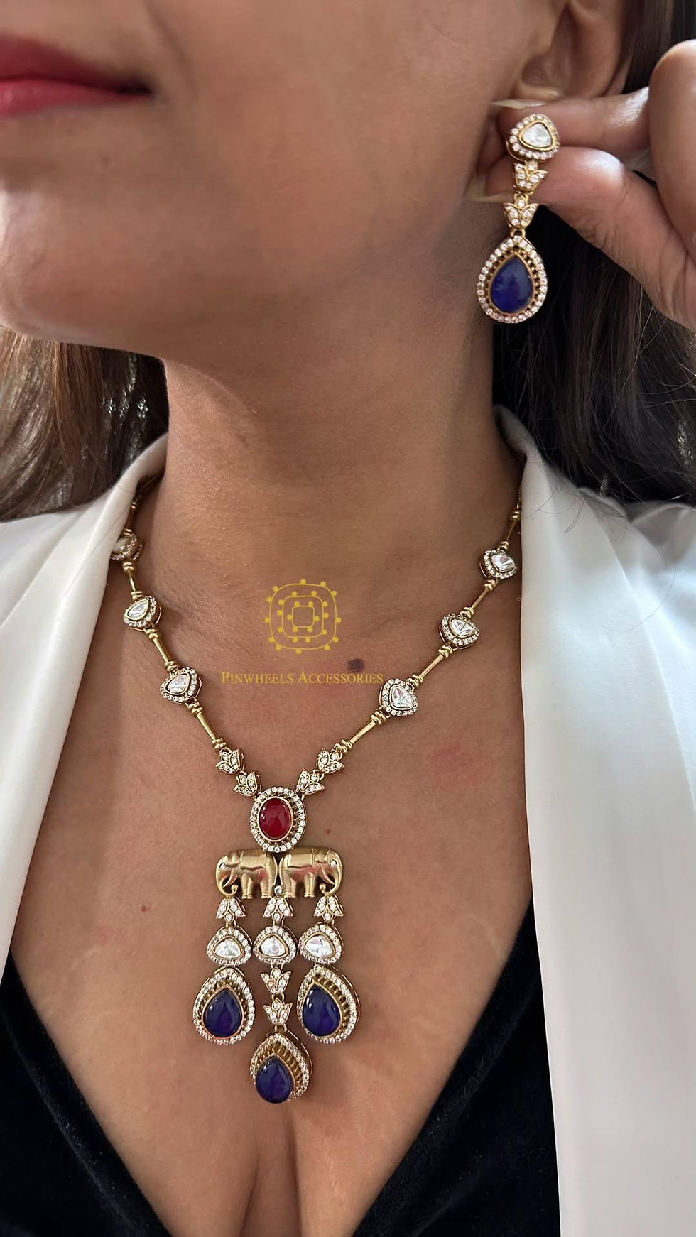 Thumbnail: CLASSIC ELEPHANT POLKI PENDANT SET 