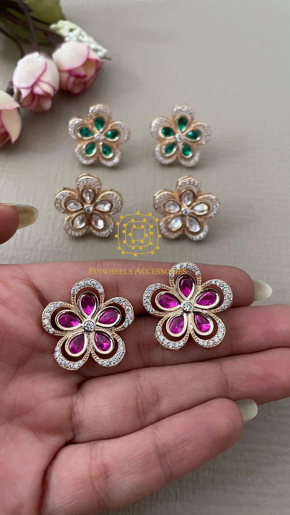Thumbnail: FLOWERY KUNDAN STUDS 