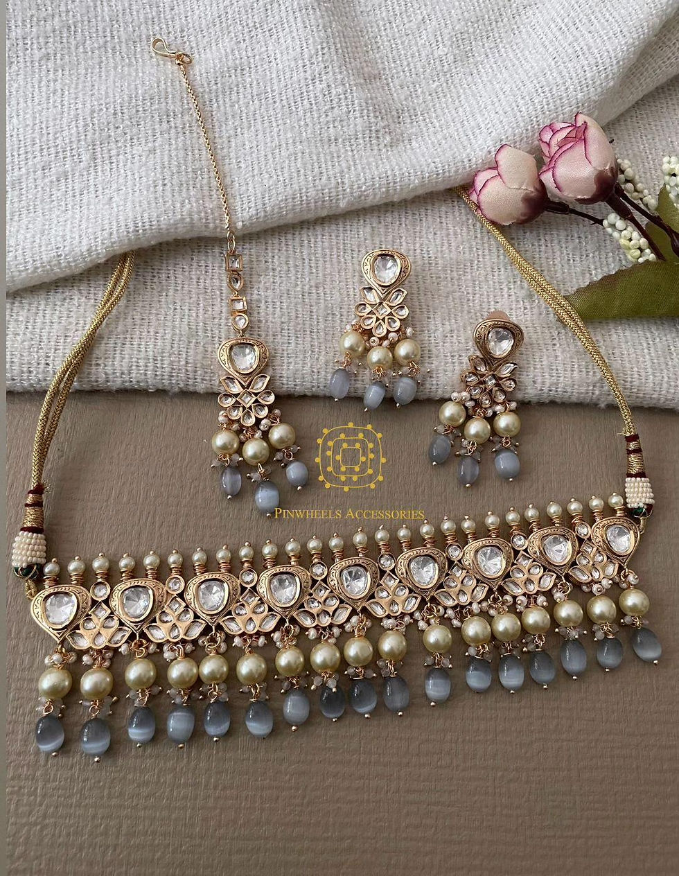 Thumbnail: POLKI BRIDAL CHOKER SET WITH MAANG TIKKA 