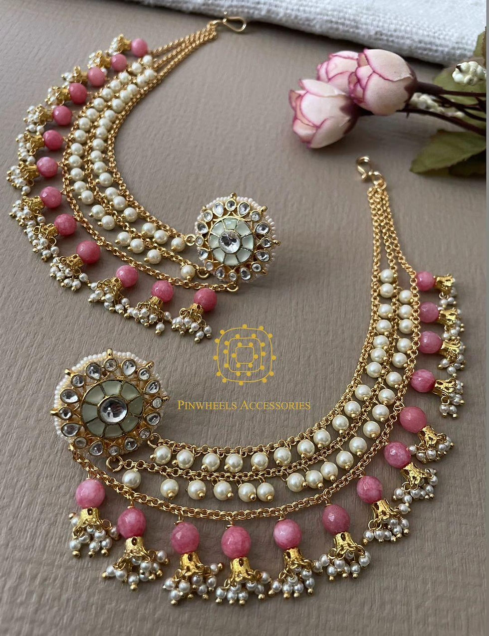 Thumbnail: KUNDAN EARRINGS WITH ATTACHMENT 