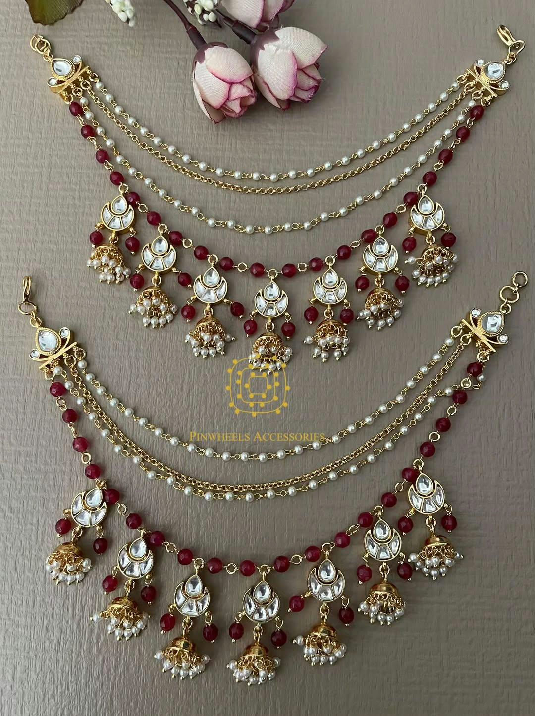 BRIDAL POLKI LAYERED EAR CHAIN BY PINWHEELS ACCESSORIES