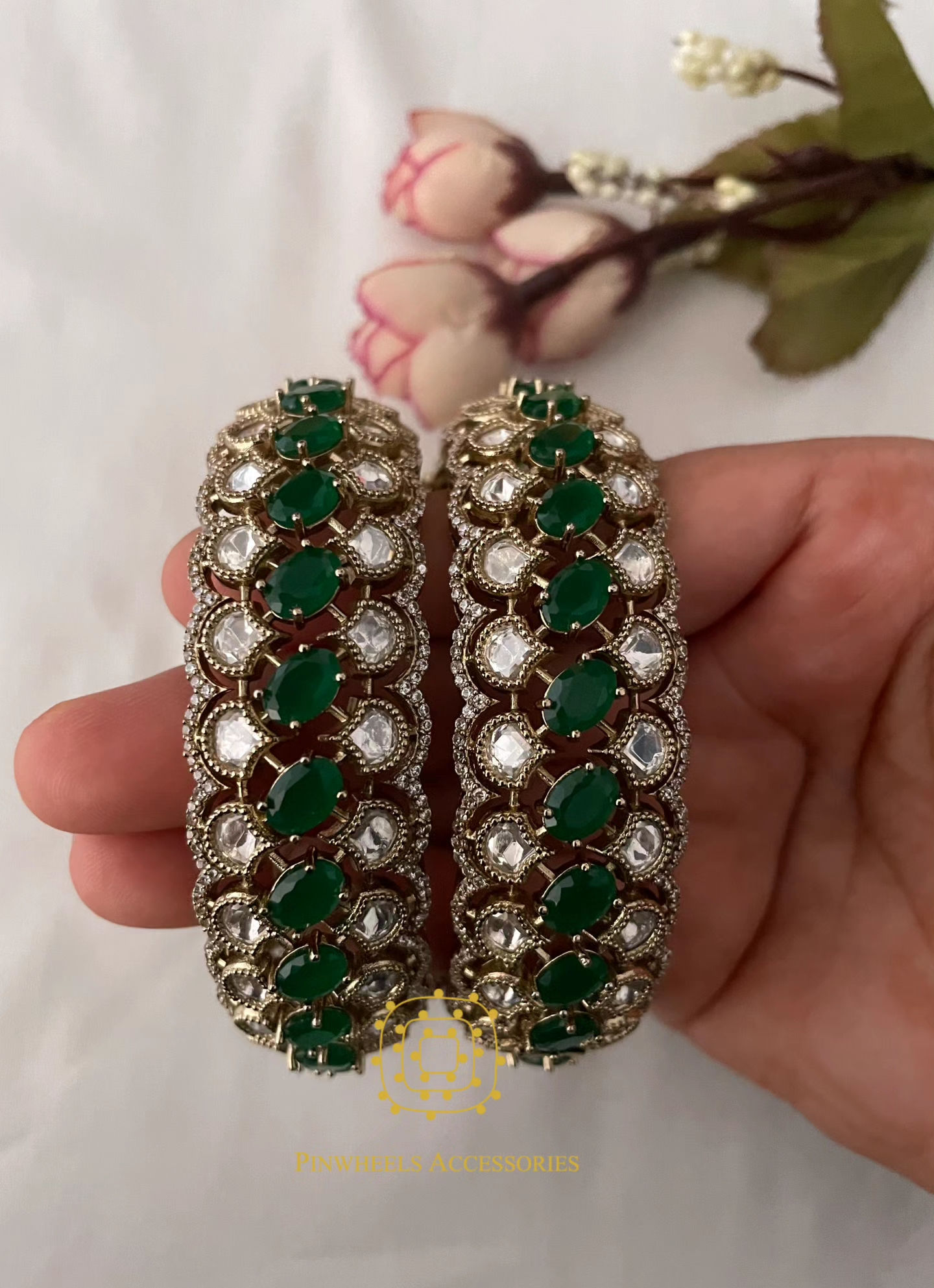 VICTORIAN POLISH EMERALD STONE KADA PAIR 